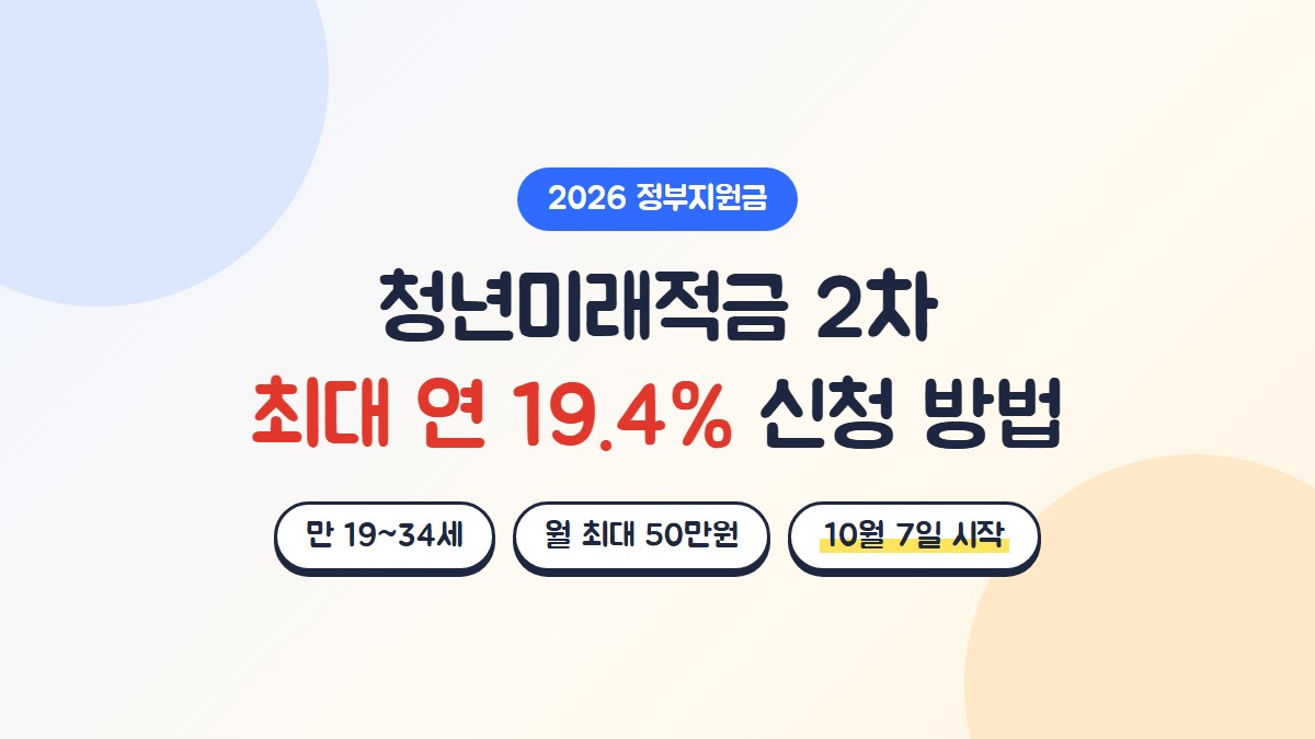 청년미래적금 2차 신청 방법, 최대 연 19.4% 효과, 만 19~34세, 월 최대 50만원, 10월 7일 신청 시작