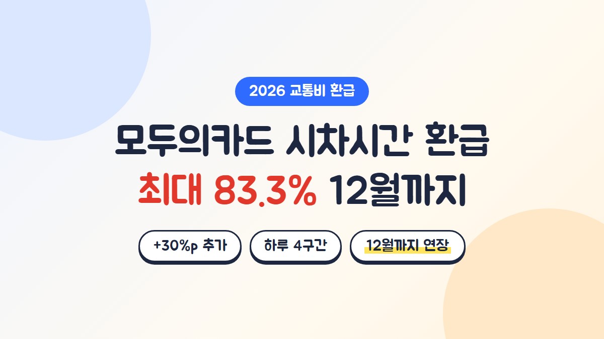 모두의카드 출퇴근 시차시간 환급 최대 83.3%, 30%포인트 추가, 12월까지 연장